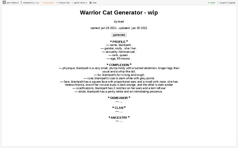 Warrior Cat Generator - wip ― Perchance