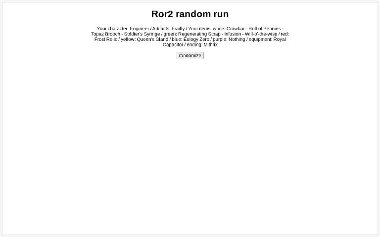 Ror2 random run ― Perchance Generator