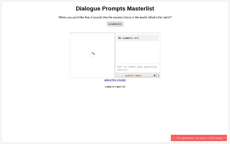 Dialogue Prompts Masterlist ― Perchance Generator