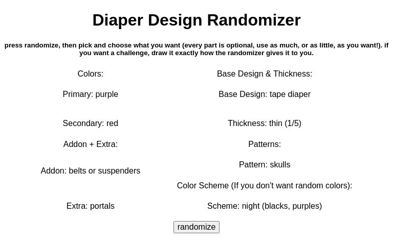 Diaper Design Randomizer ― Perchance Generator