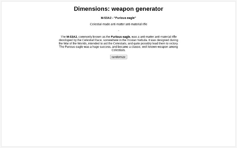 Dimensions: weapon generator