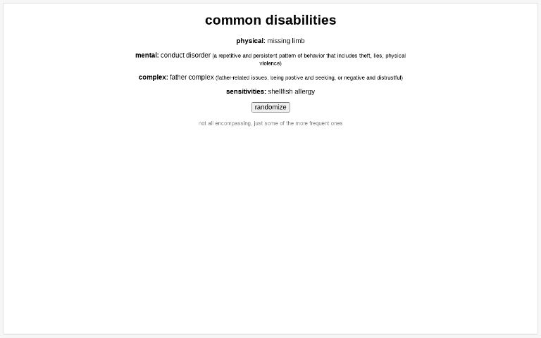 common disabilities ― Perchance Generator
