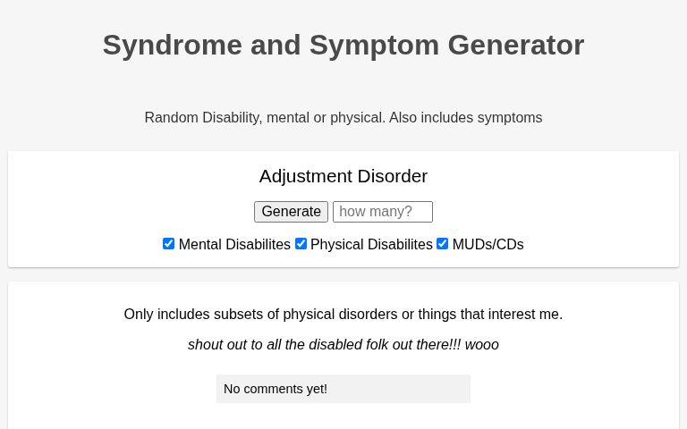 Syndrome and Symptom Generator
