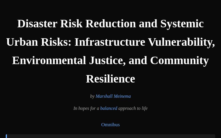 Disaster Risk Reduction and Systemic Urban Risks: Infrastructure ...