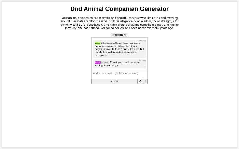 Dnd Animal Companian Generator ― Perchance