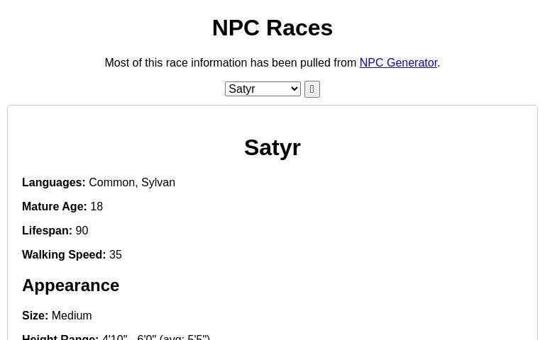 NPC Races ― Perchance Generator