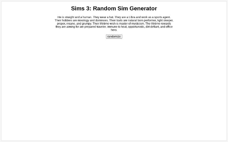 Sims 3: Random Sim Generator