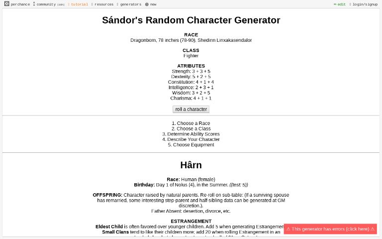 Sándor's Random Character Generator
