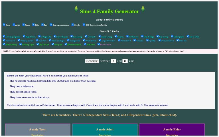 Sims 4 Family Generator