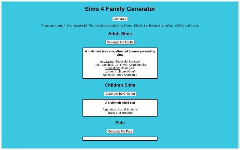 Sims 4 Family Generator