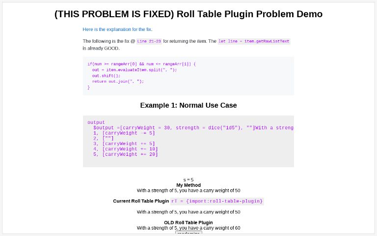 (THIS PROBLEM IS FIXED) Roll Table Plugin Problem Demo