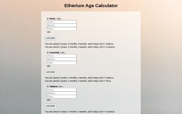Etherium Age Calculator ― Perchance Generator