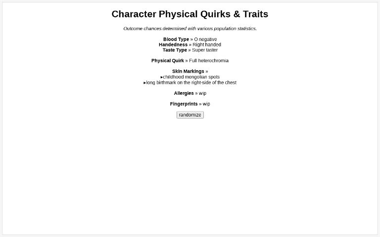 Character Physical Quirks & Traits ― Perchance Generator