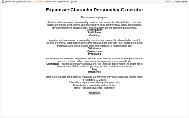 Expansive Character Personality Generator Perchance