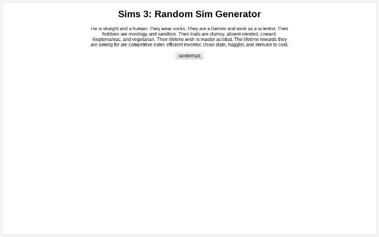 Sims 3: Random Sim Generator