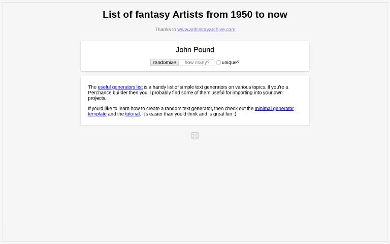 List of fantasy Artists from 1950 to now ― Perchance Generator