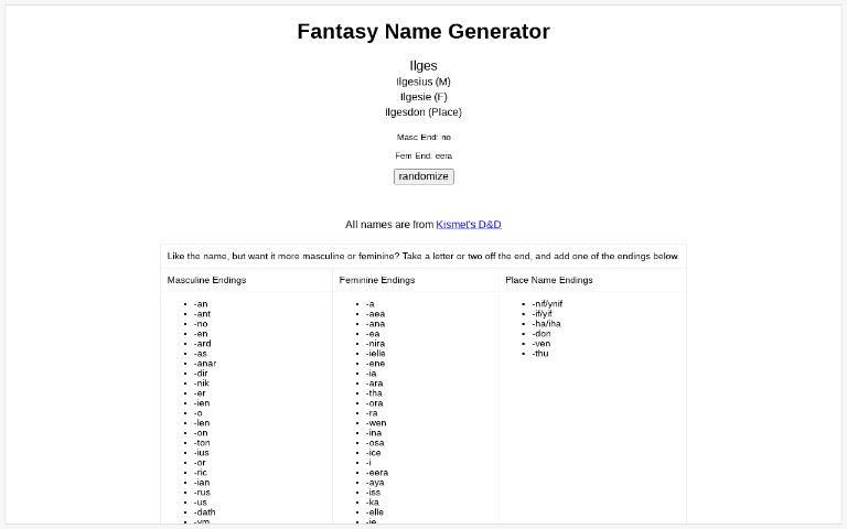Fantasy Name Generator