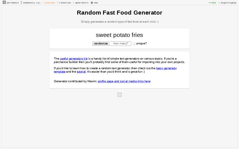 Fast Food Generator ― Perchance