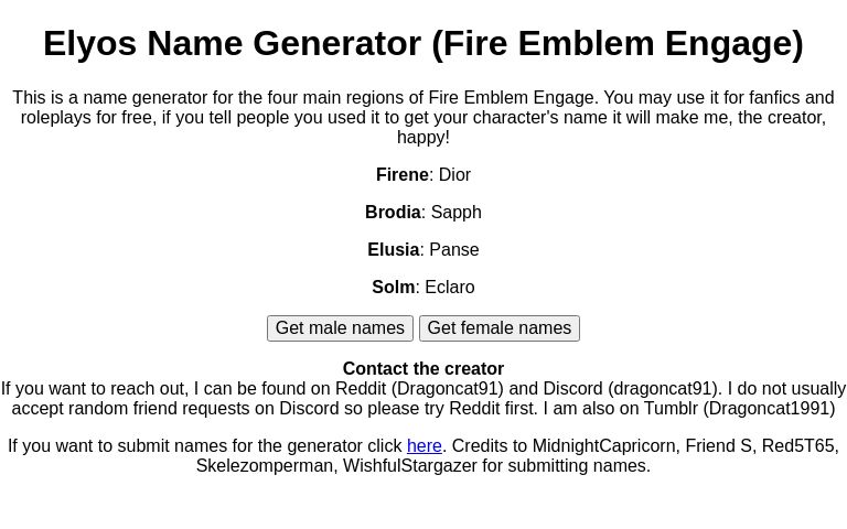 Elyos Name Generator (Fire Emblem Engage)