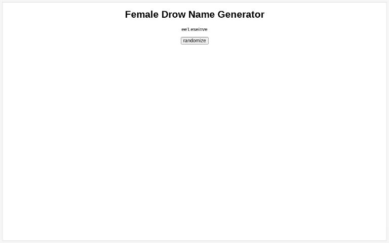 Female Drow Name Generator ― Perchance