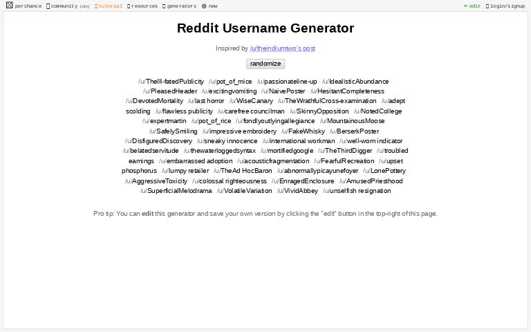 Reddit Username Generator ― Perchance