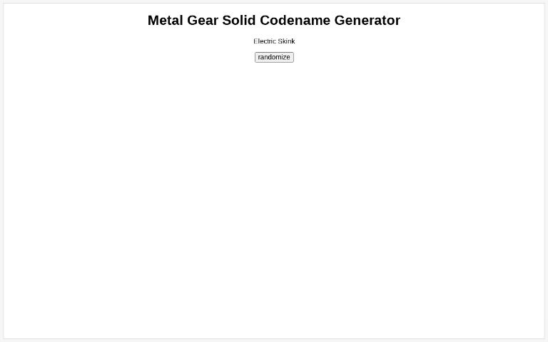 Metal Gear Solid Codename Generator ― Perchance