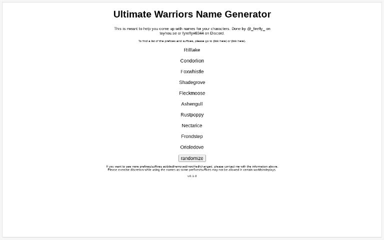 Ultimate Warriors Name Generator