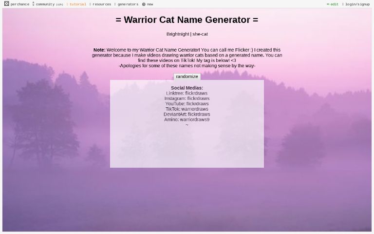 = Warrior Cat Name Generator = ― Perchance