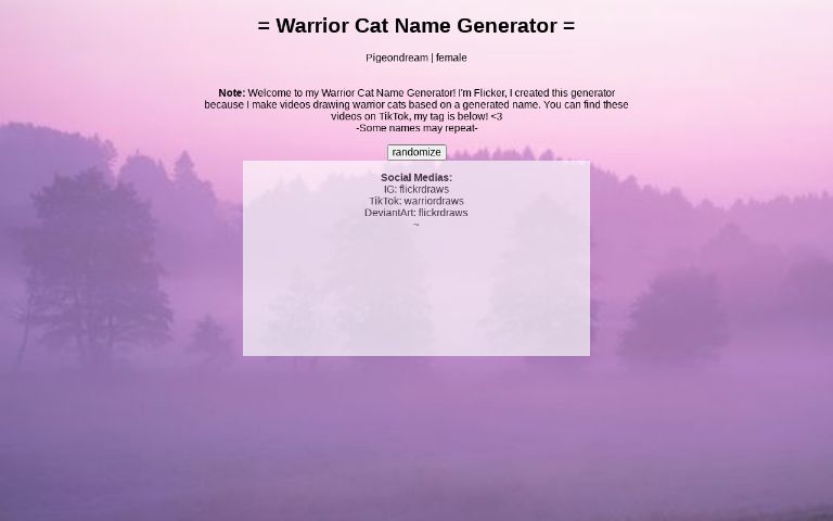 Warrior cats name generator Sorry if you got leafleaf!