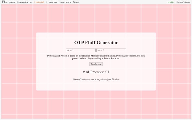 Otp Fluff Generator Perchance Org Imagines for the creative mind. 
