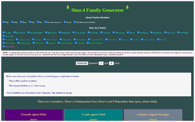 Sims 4 Family Generator