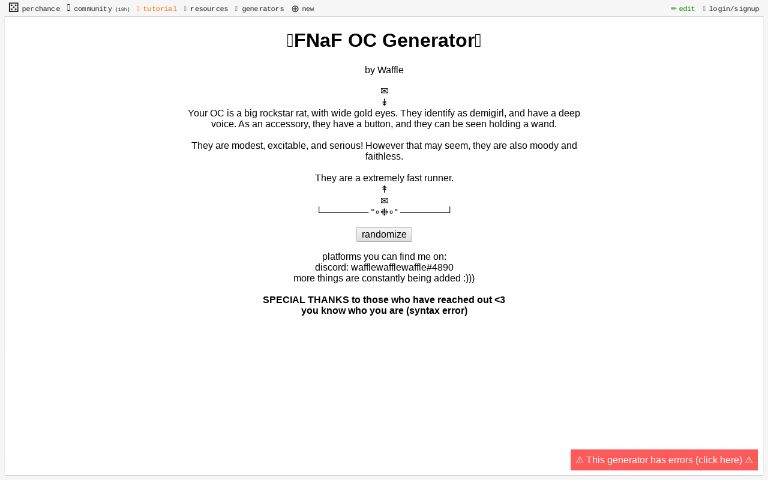 FNaF Animatronic Gen ― Perchance Generator