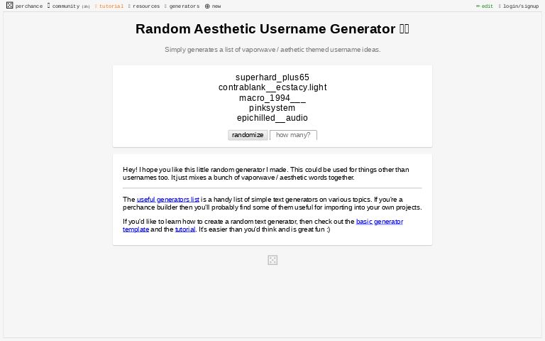 Random Aesthetic Username Generator ッ Perchance