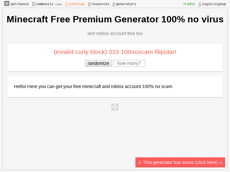 Minecraft Free Premium Generator 100 No Virus Perchance Org - free premium roblox accounts