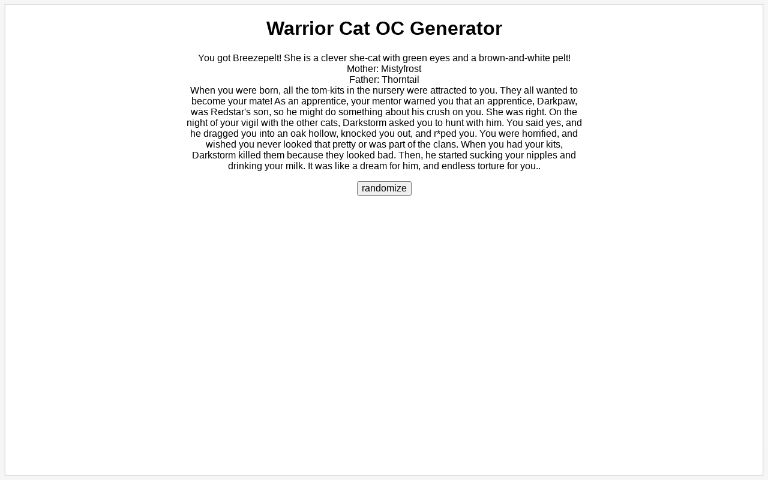 Warrior Cat Oc Generator