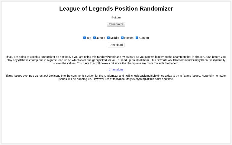 League Champion Randomizer ― Perchance Generator