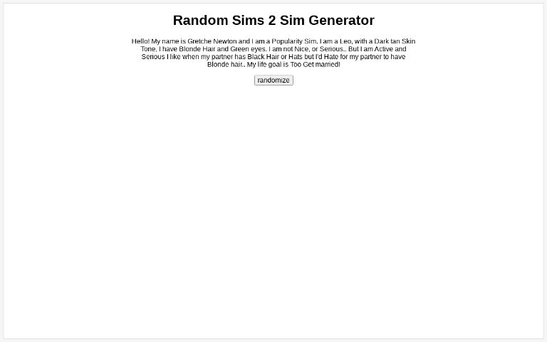 Random Sims 2 Sim Generator