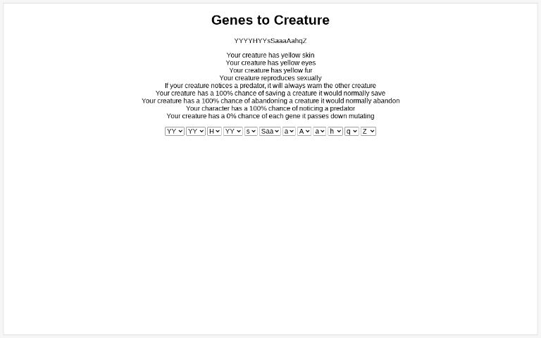 Genes to Creature ― Perchance Generator