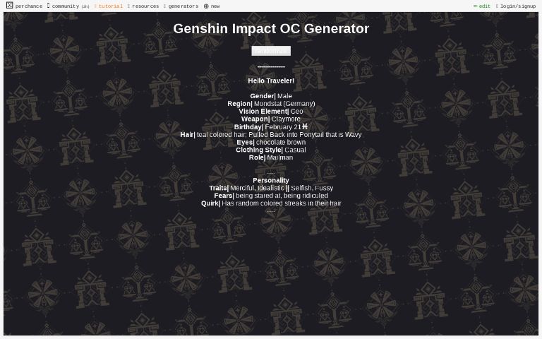 Genshin Impact OC Generator Perchance