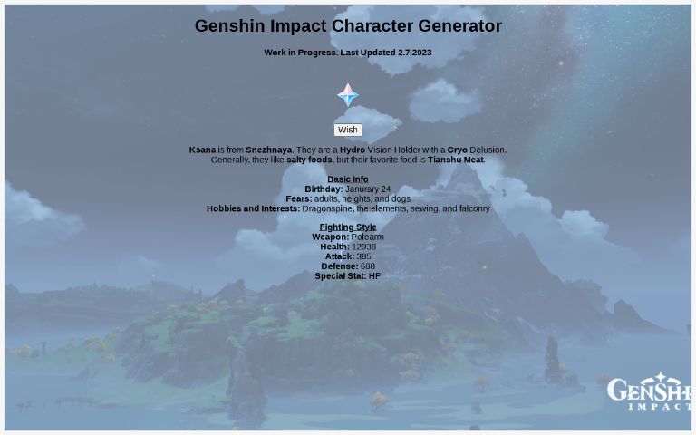 Genshin Impact Character Generator