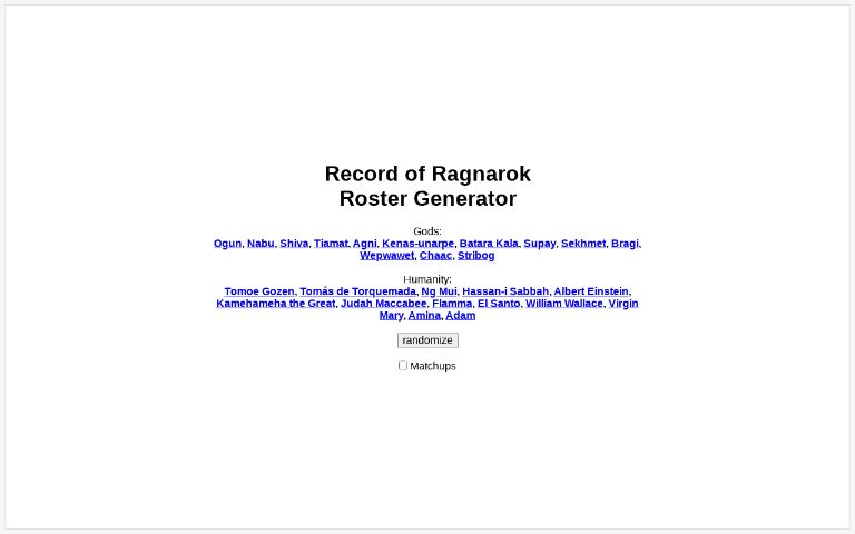 Record of Ragnarok Roster Generator