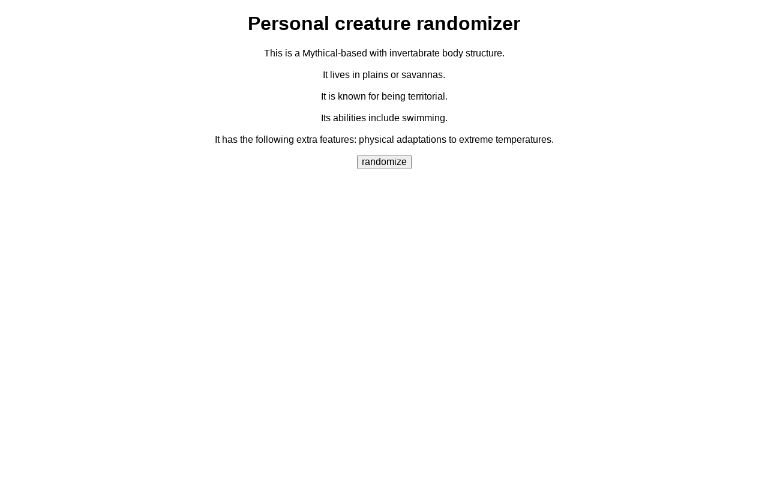 Personal creature randomizer ― Perchance Generator