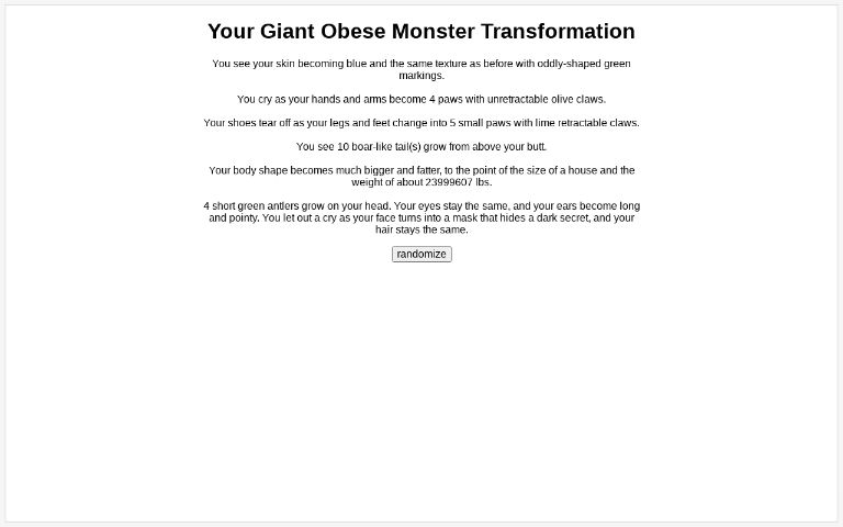 Your Giant Obese Monster Transformation ― Perchance Generator
