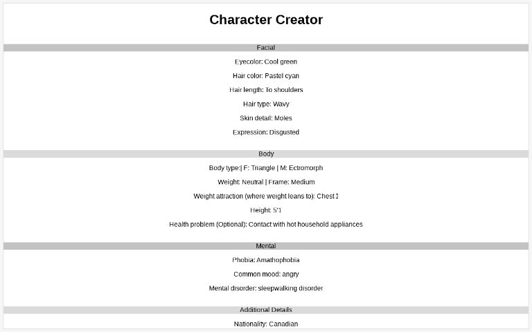 Character Creator ― Perchance Generator