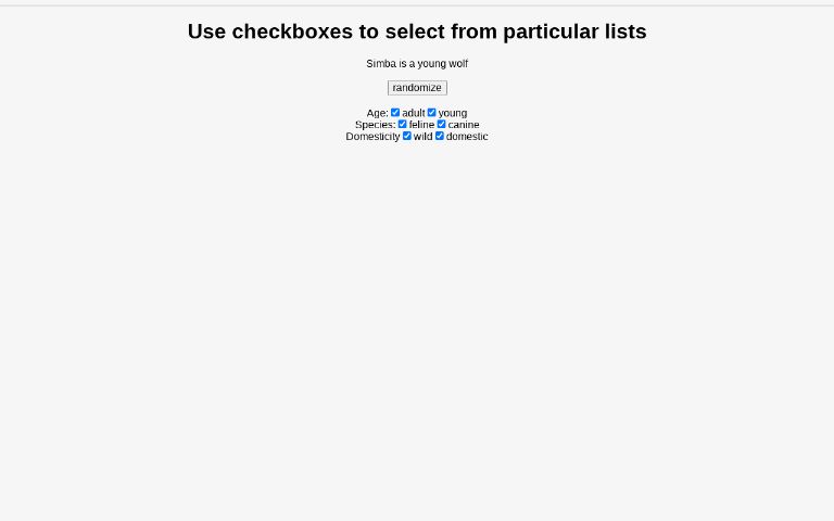 Use checkboxes to select from particular lists ― Perchance Generator