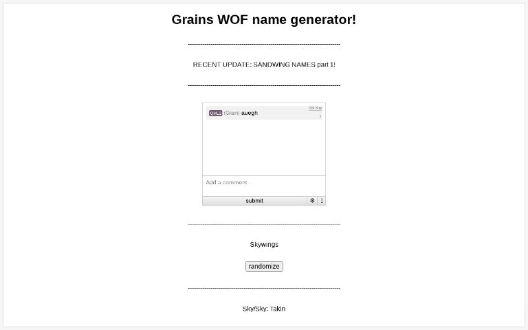 Grains WOF name generator!