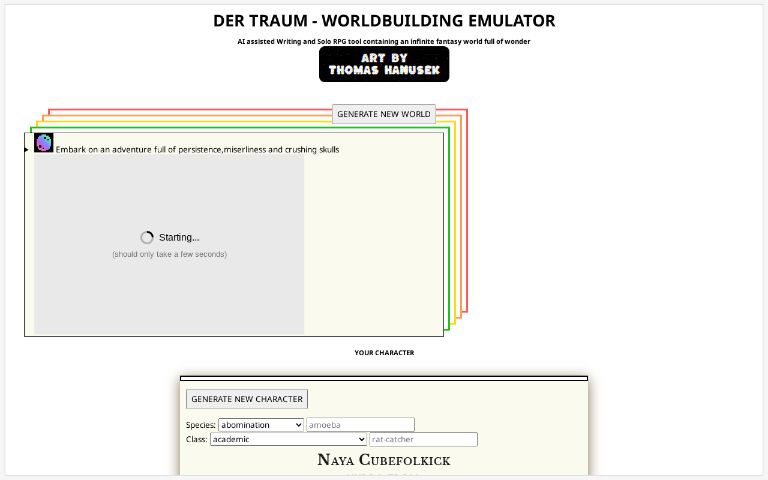 DER TRAUM - WORLDBUILDING EMULATOR ― Perchance Generator
