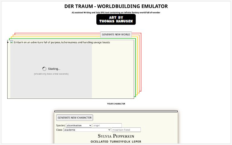 DER TRAUM - WORLDBUILDING EMULATOR ― Perchance Generator