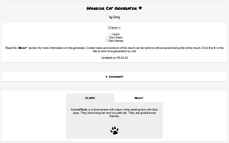 Warrior Cat Generator
