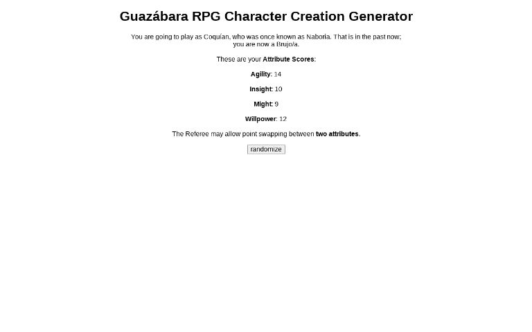 Guazábara RPG Character Creation Generator